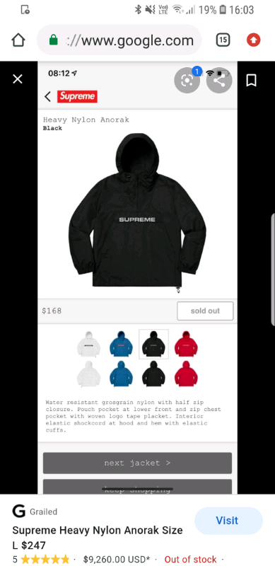 supreme heavy nylon anorak black